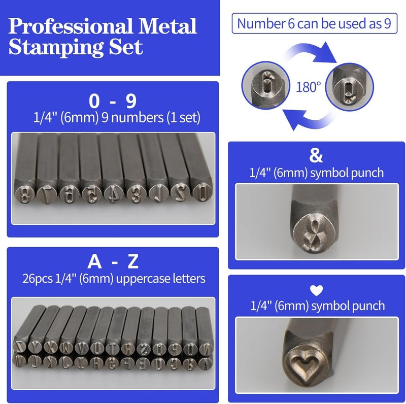 DkOvn Metal Stamping Kit, 6mm Number and Letter Stamp Set, Include Artistic Font Uppercase, Number Punch and Heart Design Stamp - Image 3